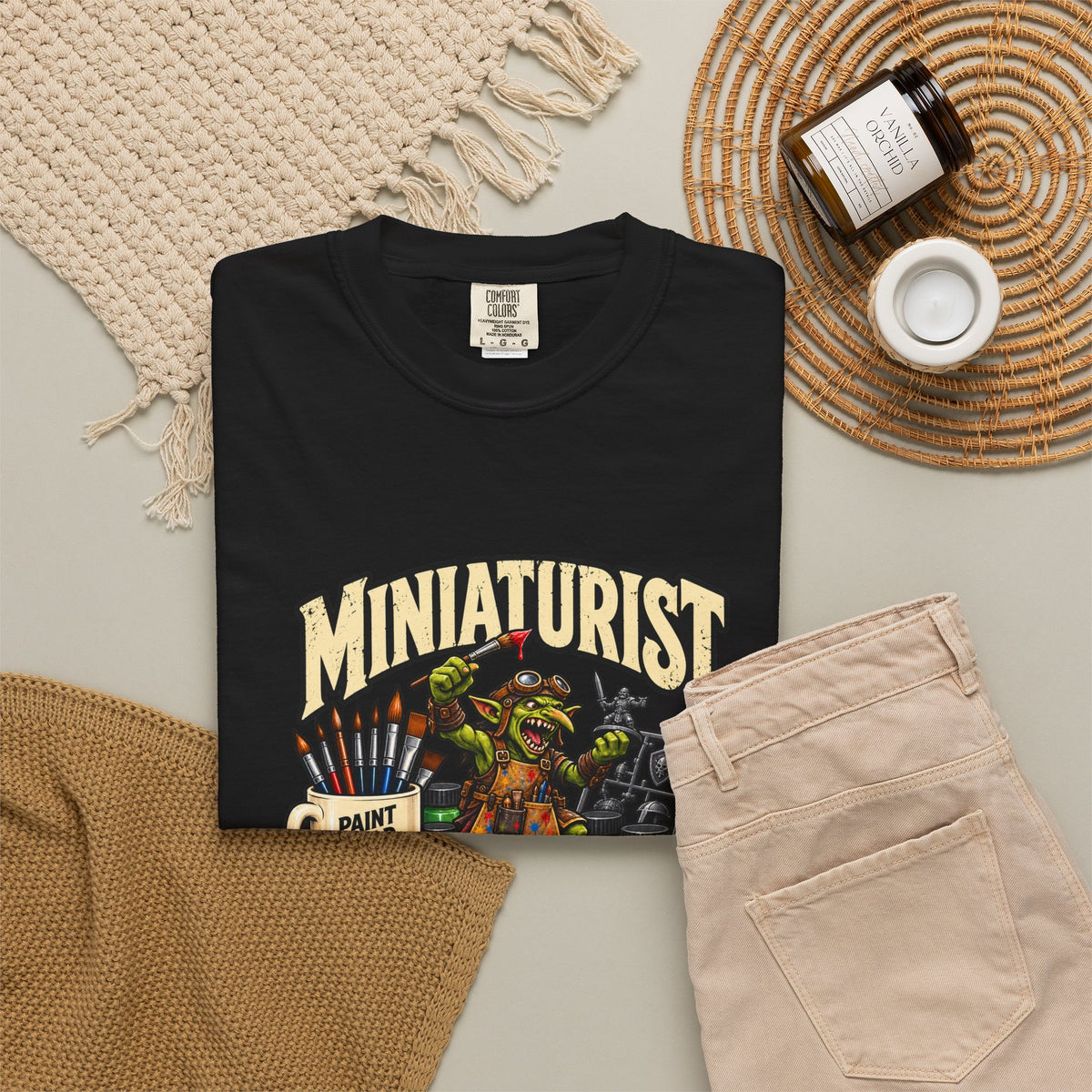 Miniaturist Goblin Paint Build Repeat T-Shirt | Miniature Painting Hobby Tee