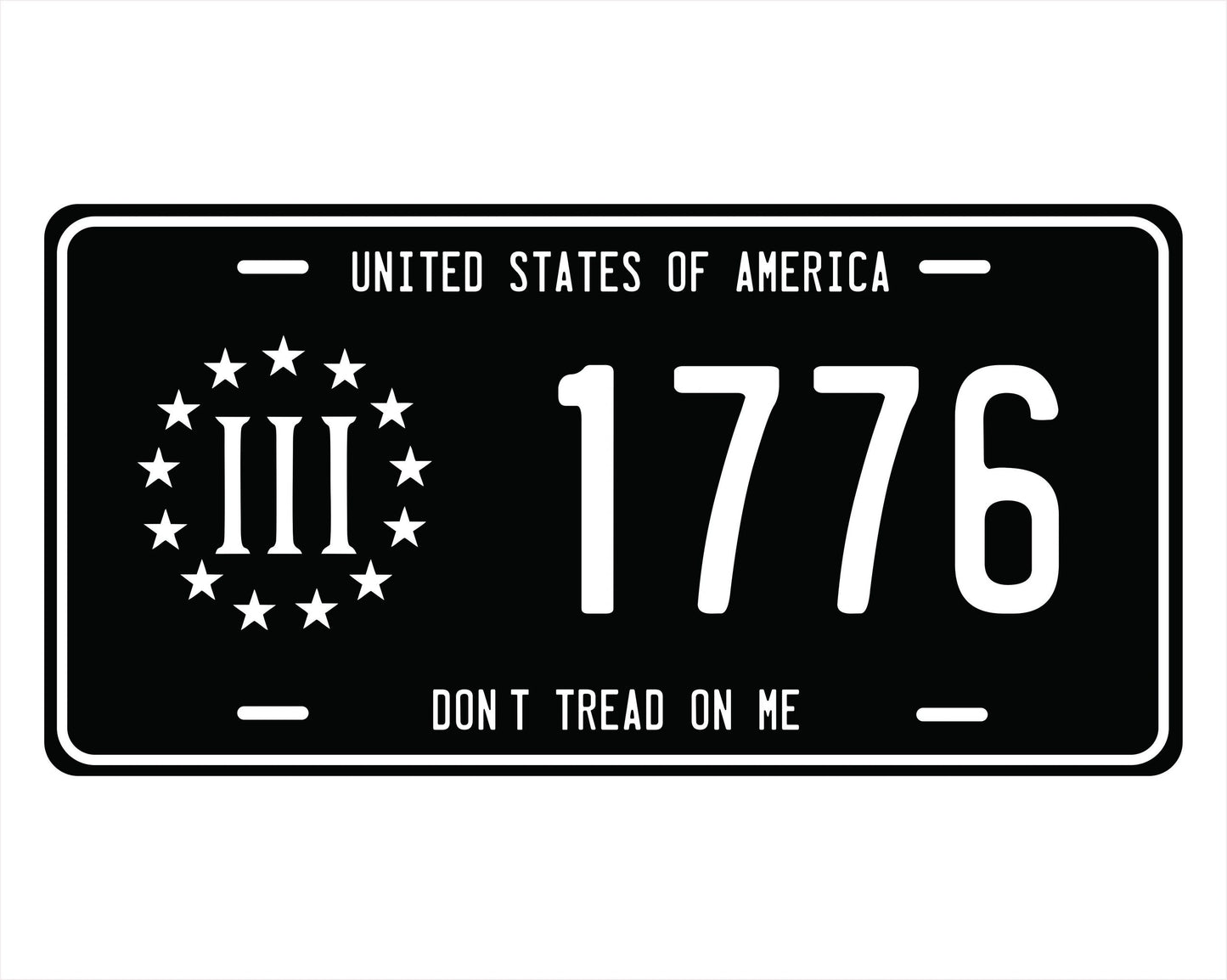 Three Percent 1776 License Plate Don't Tread On Me Auto Tag by Flood City Fabrications