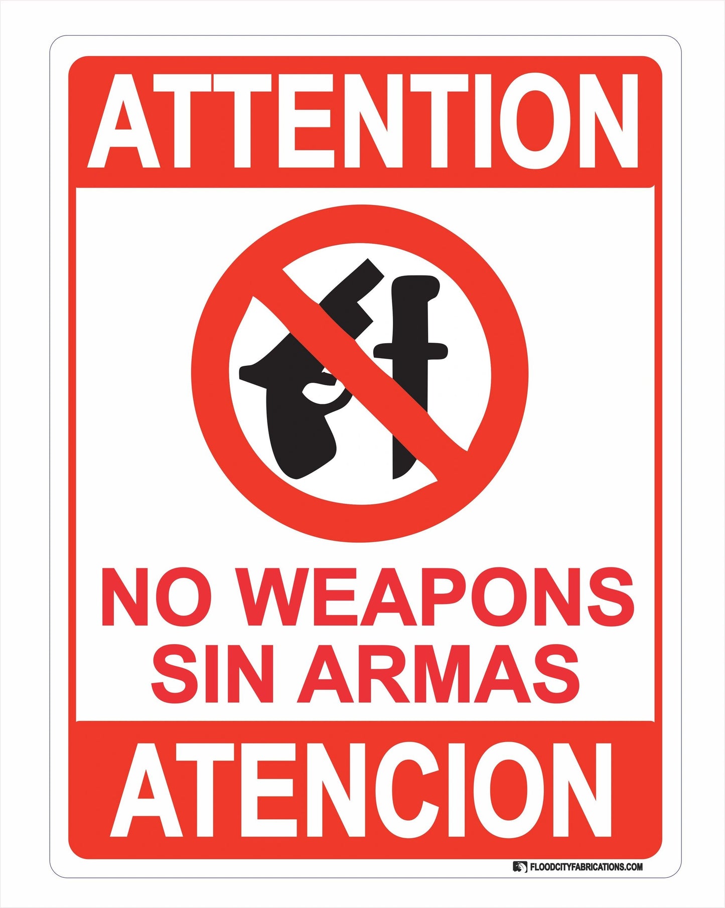 Spanish and English No Weapons Sign Sin Armas Attention – alternate product view