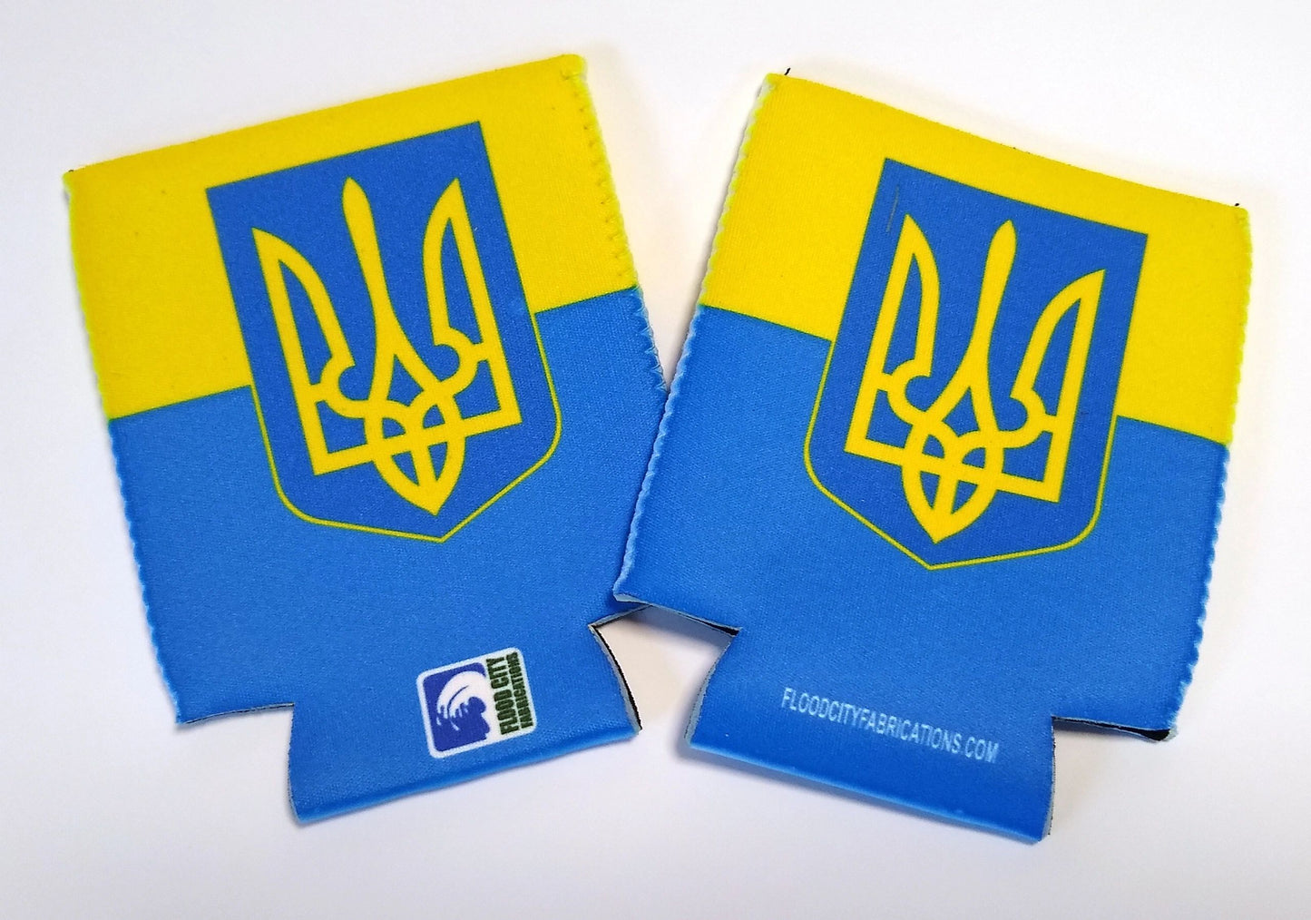 Ukraine Beverage insulator Ukrainian Flag Crest 2 pack by Flood City Fabrications