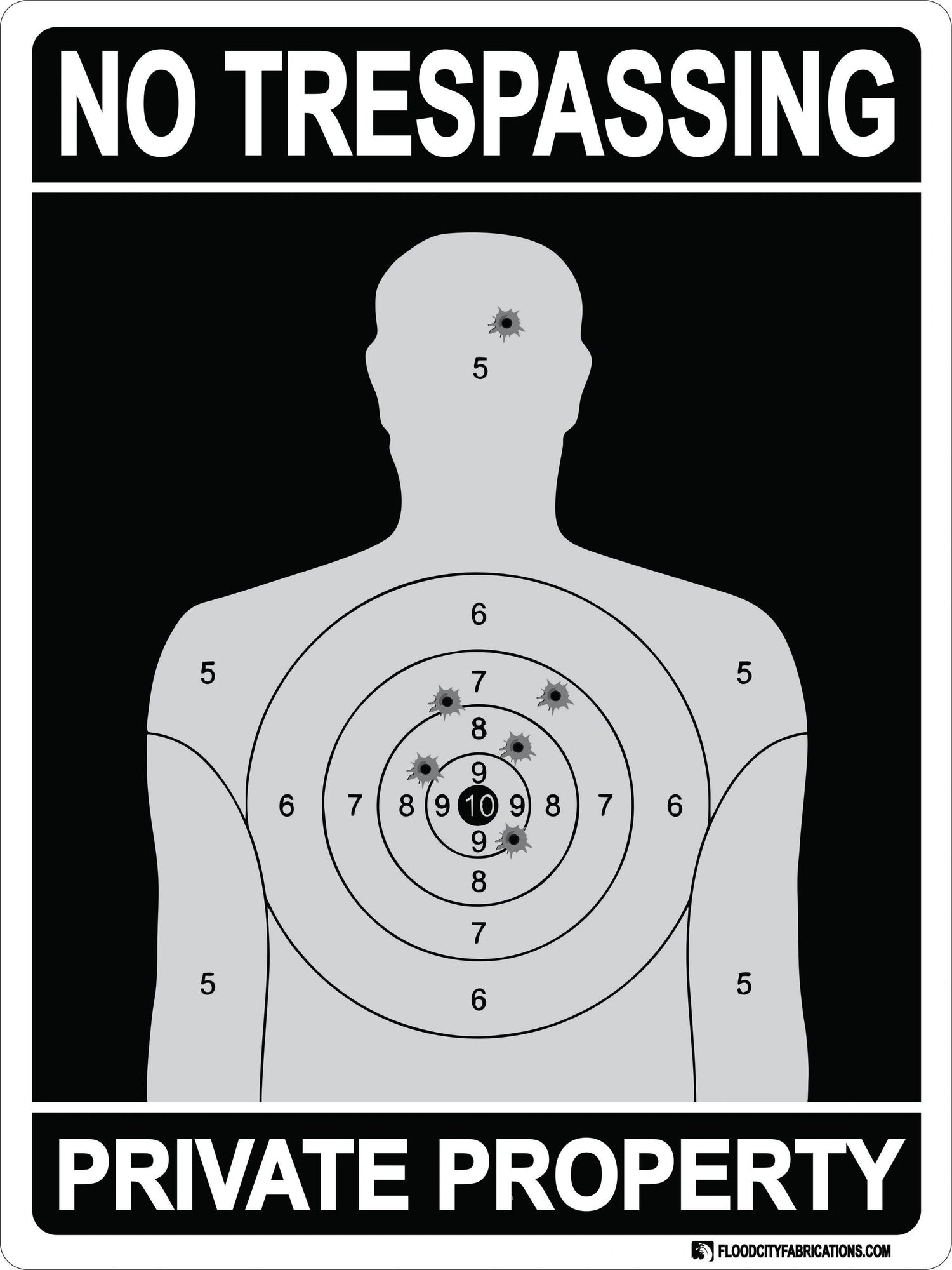 No Trespassing Private Property Target Silhouette Sign 9X12 by Flood City Fabrications
