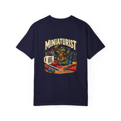 Miniaturist Goblin Paint Build Repeat T-Shirt | Miniature Painting Hobby Tee