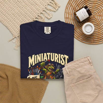 Miniaturist Goblin Paint Build Repeat T-Shirt | Miniature Painting Hobby Tee