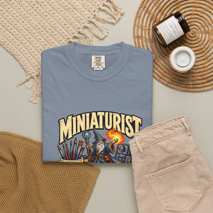 Miniaturist Wizard Paint Build Repeat T-Shirt | Miniature Painting Hobby Tee