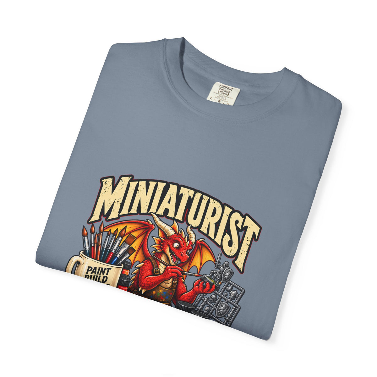 Miniaturist Dragon Painter Paint Build Repeat T-Shirt | Miniature Painting Hobby Tee