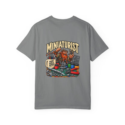 Miniaturist Dwarf Painter Paint Build Repeat T-Shirt | Miniature Painting Hobby Tee