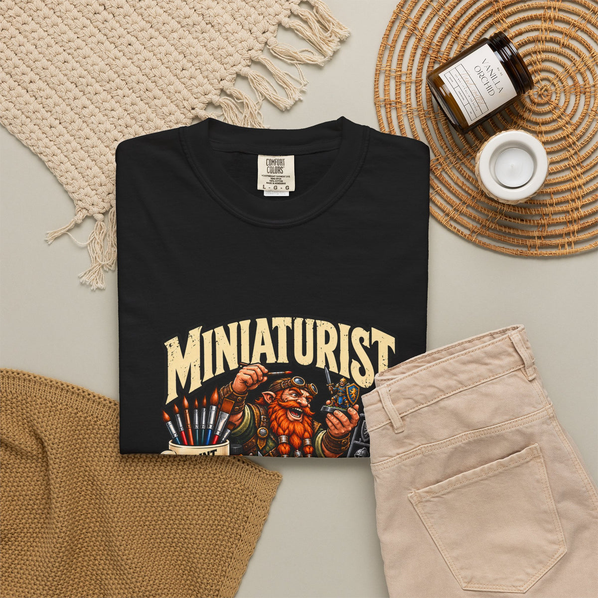 Miniaturist Dwarf Painter Paint Build Repeat T-Shirt | Miniature Painting Hobby Tee
