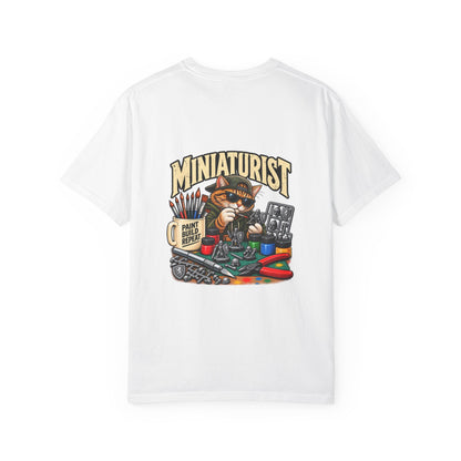 Miniaturist Cat Painter Paint Build Repeat T-Shirt | Miniature Painting Hobby Tee