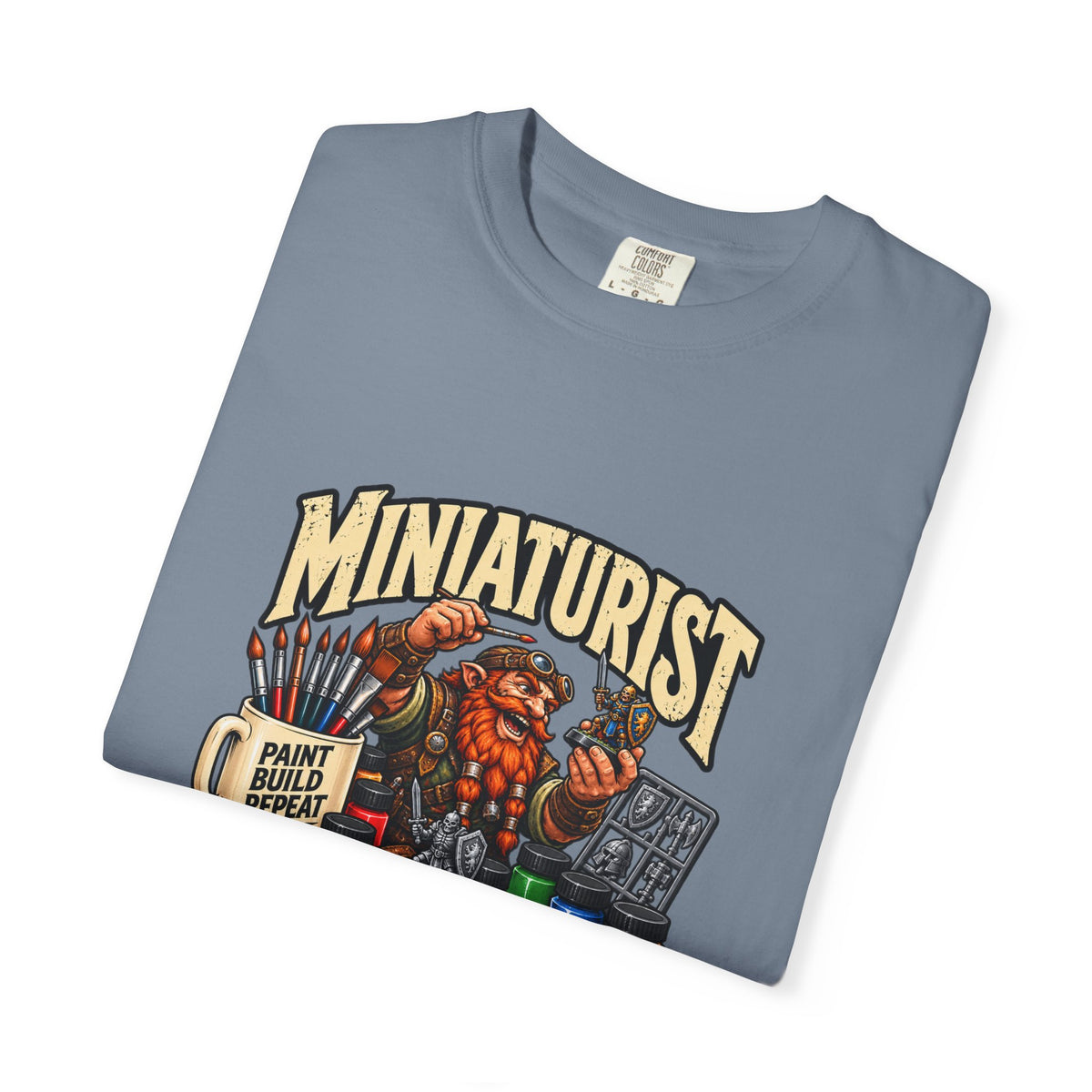 Miniaturist Dwarf Painter Paint Build Repeat T-Shirt | Miniature Painting Hobby Tee