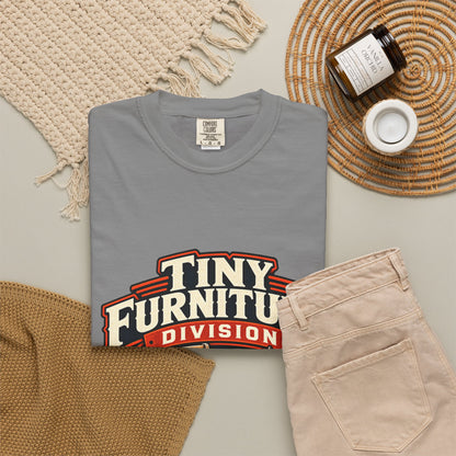 Vintage miniature furniture workshop graphic tee for 1:12 scale hobbyists