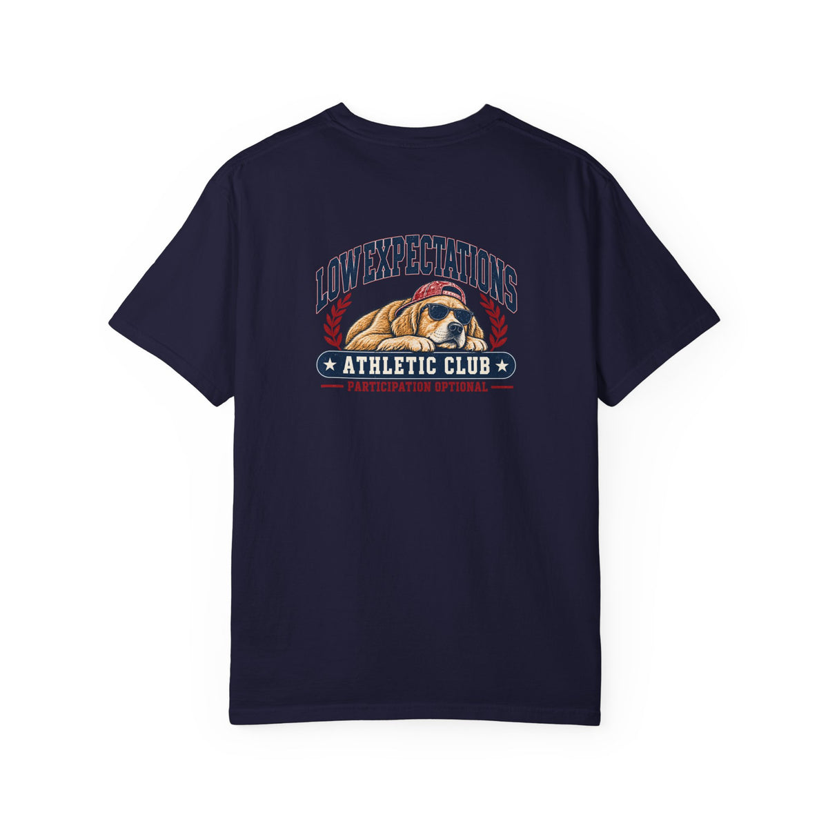 Low Expectations Athletic Club T-Shirt | Funny Retro Collegiate Dog Tee