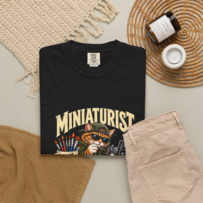 Miniaturist Cat Painter Paint Build Repeat T-Shirt | Miniature Painting Hobby Tee