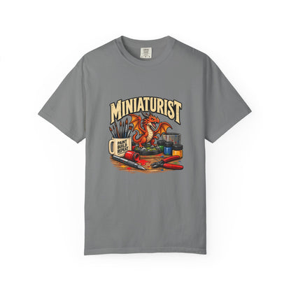 Miniaturist Dragon Paint Build Repeat T-Shirt | Miniature Painting Hobby Tee