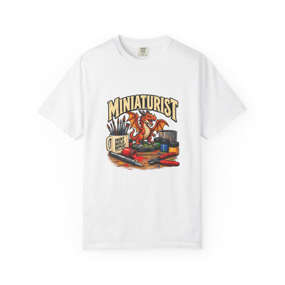 Miniaturist Dragon Paint Build Repeat T-Shirt | Miniature Painting Hobby Tee