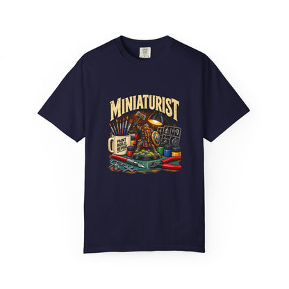 Miniaturist Dwarf Paint Build Repeat T-Shirt | Miniature Painting Hobby Tee