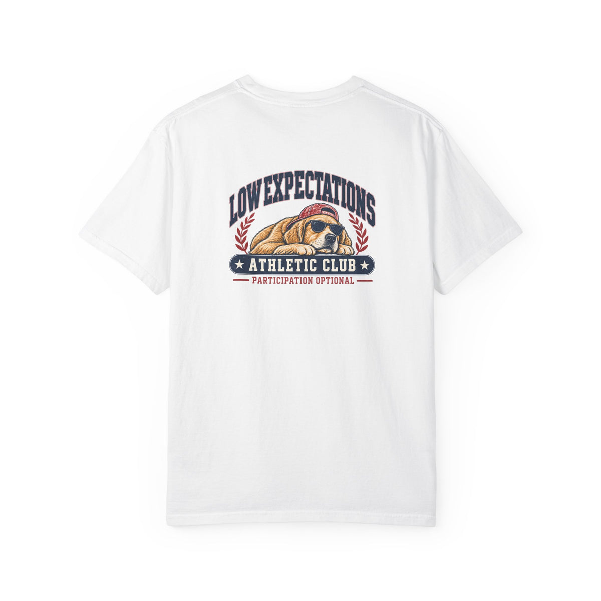 Low Expectations Athletic Club T-Shirt | Funny Retro Collegiate Dog Tee