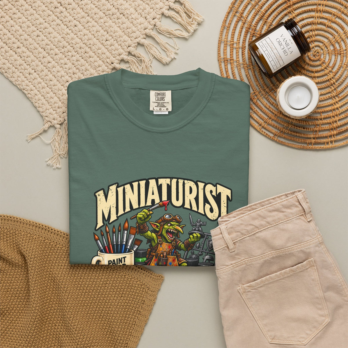 Miniaturist Goblin Paint Build Repeat T-Shirt | Miniature Painting Hobby Tee