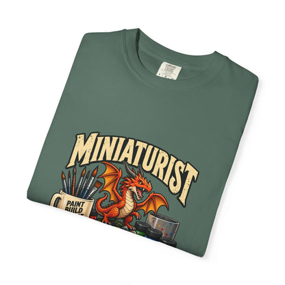 Miniaturist Dragon Paint Build Repeat T-Shirt | Miniature Painting Hobby Tee