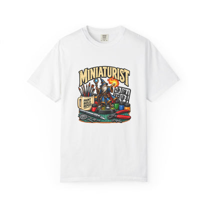 Miniaturist Wizard Paint Build Repeat T-Shirt | Miniature Painting Hobby Tee