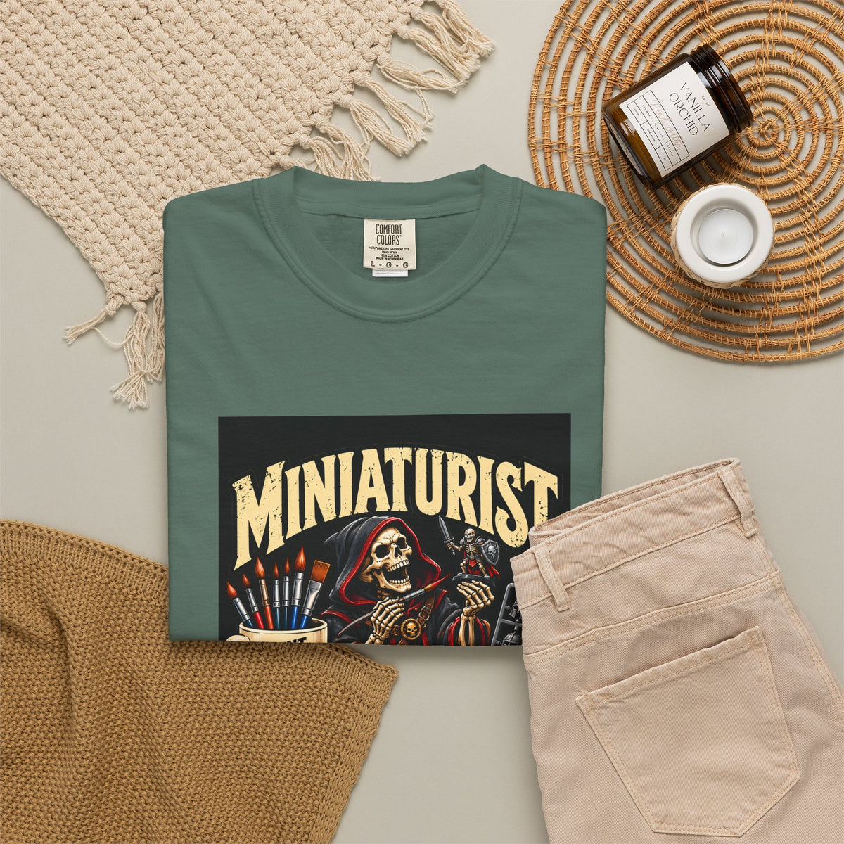 Miniaturist Skeleton Paint Build Repeat T-Shirt | Miniature Painting Hobby Tee