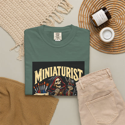 Miniaturist Skeleton Paint Build Repeat T-Shirt | Miniature Painting Hobby Tee