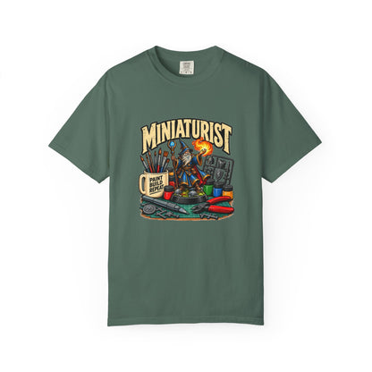 Miniaturist Wizard Paint Build Repeat T-Shirt | Miniature Painting Hobby Tee