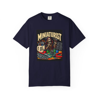 Miniaturist Skeleton Paint Build Repeat T-Shirt | Miniature Painting Hobby Tee