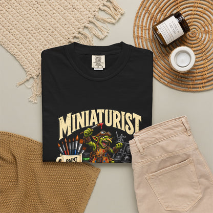 Miniaturist Goblin Paint Build Repeat T-Shirt | Miniature Painting Hobby Tee