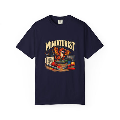 Miniaturist Dragon Paint Build Repeat T-Shirt | Miniature Painting Hobby Tee