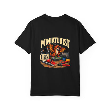 Miniaturist Dragon Paint Build Repeat T-Shirt | Miniature Painting Hobby Tee