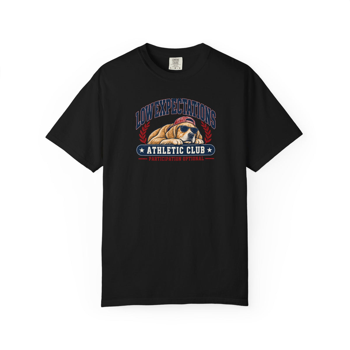 Low Expectations Athletic Club T-Shirt | Funny Retro Collegiate Dog Tee