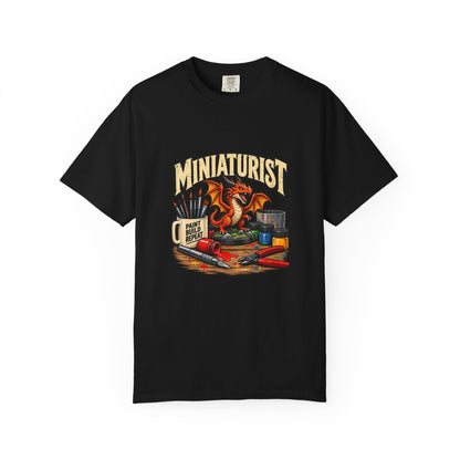 Miniaturist Dragon Paint Build Repeat T-Shirt | Miniature Painting Hobby Tee
