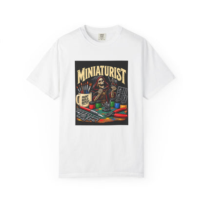 Miniaturist Skeleton Paint Build Repeat T-Shirt | Miniature Painting Hobby Tee