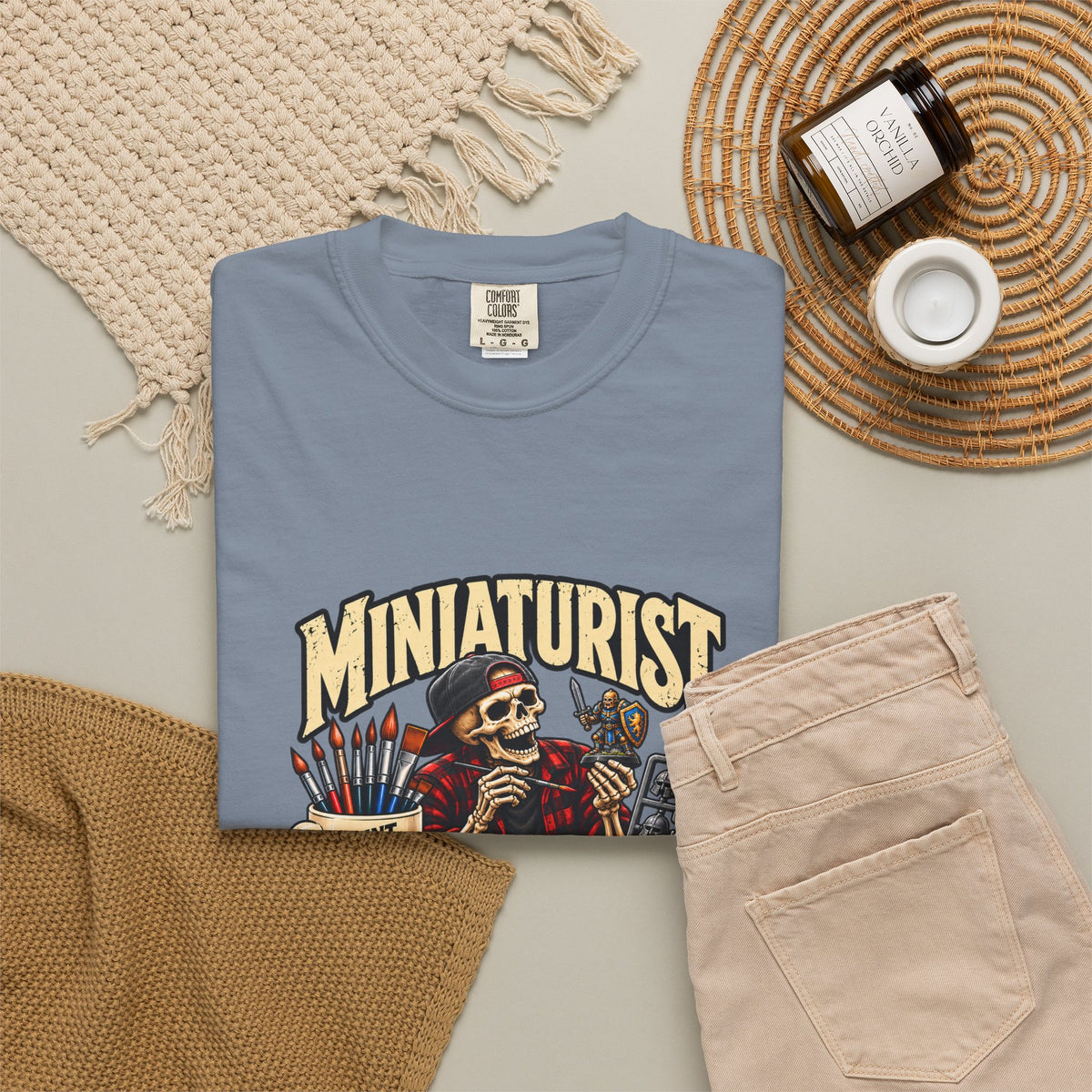 Miniaturist Skeleton Painter Paint Build Repeat T-Shirt | Miniature Painting Hobby Tee