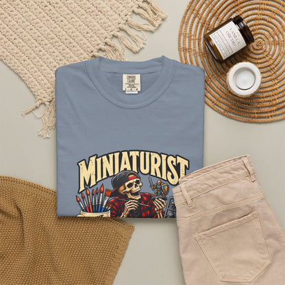 Miniaturist Skeleton Painter Paint Build Repeat T-Shirt | Miniature Painting Hobby Tee