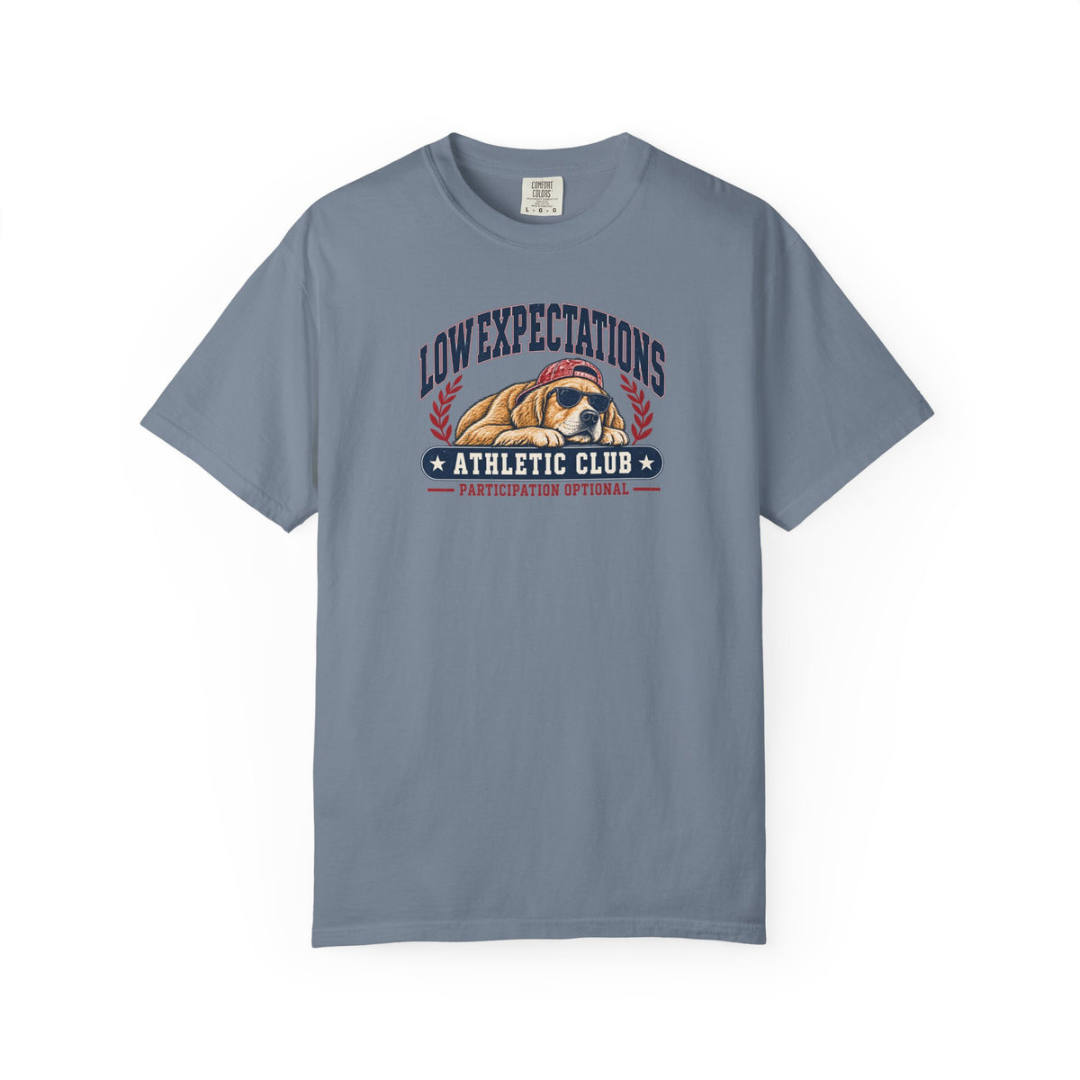 Low Expectations Athletic Club T-Shirt | Funny Retro Collegiate Dog Tee