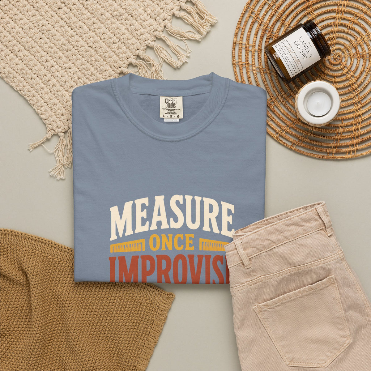 MEASURE ONCE IMPROVISE TWICE T-Shirt | Retro Workshop Tee