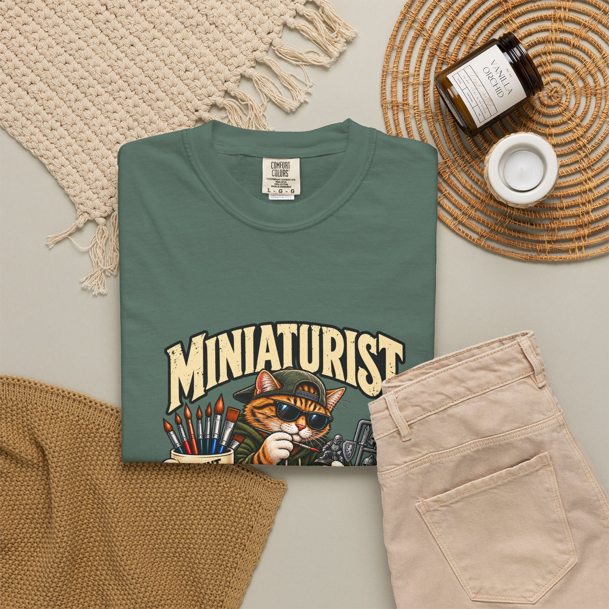 Miniaturist Cat Painter Paint Build Repeat T-Shirt | Miniature Painting Hobby Tee