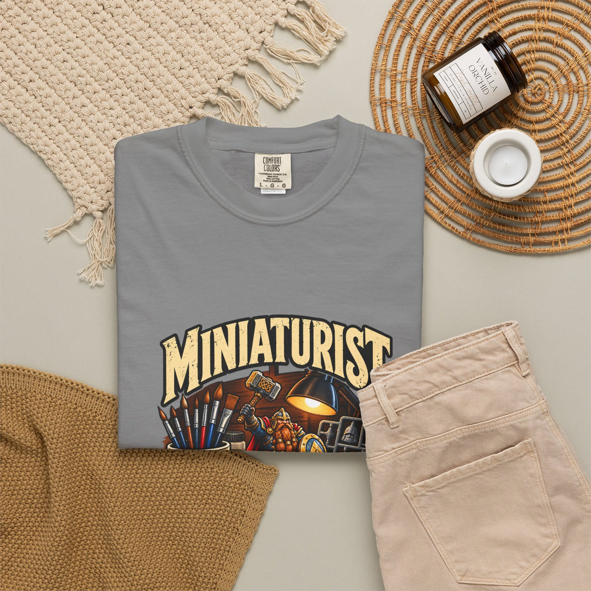 Miniaturist Dwarf Paint Build Repeat T-Shirt | Miniature Painting Hobby Tee