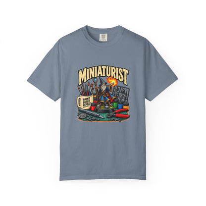 Miniaturist Wizard Paint Build Repeat T-Shirt | Miniature Painting Hobby Tee