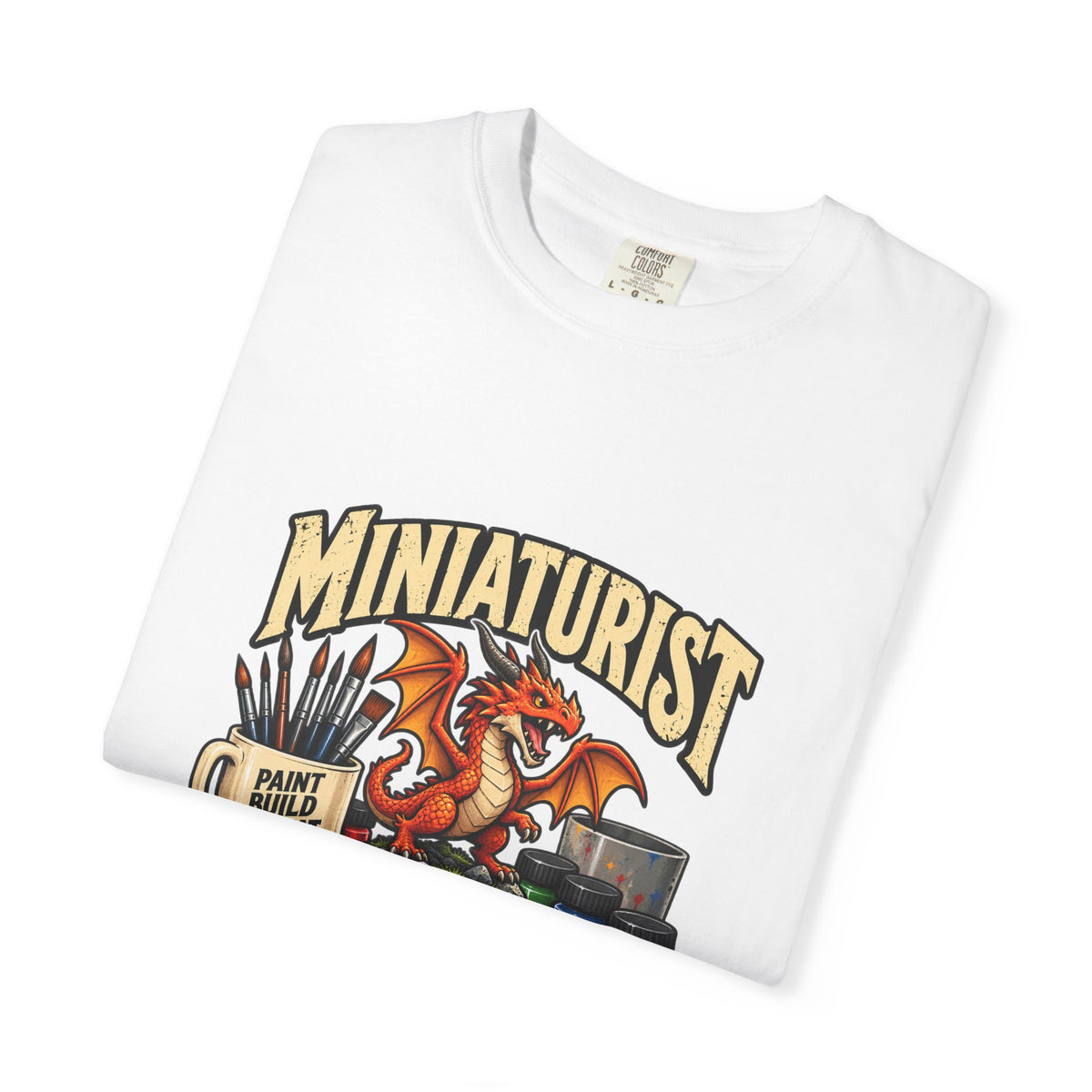 Miniaturist Dragon Paint Build Repeat T-Shirt | Miniature Painting Hobby Tee