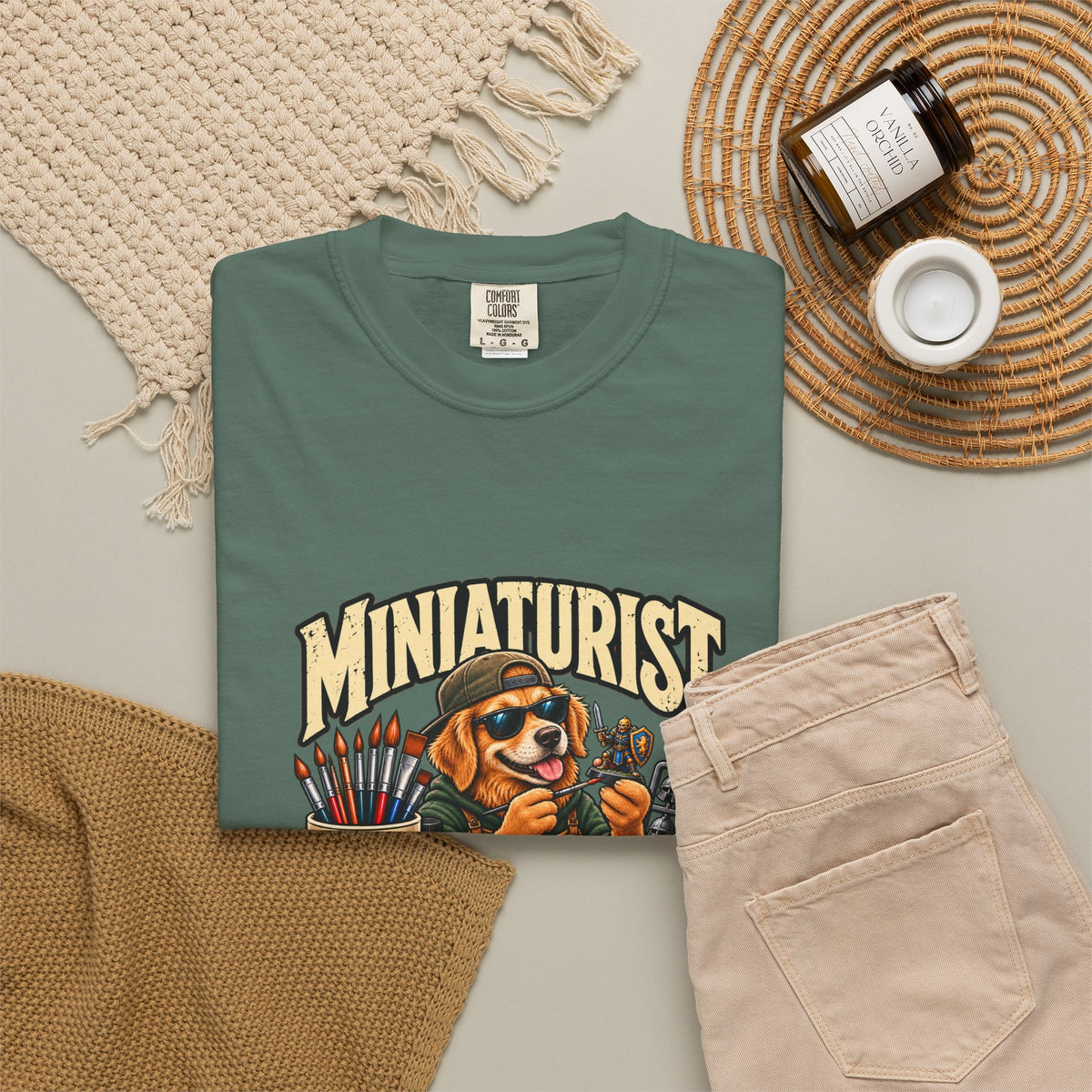 Miniaturist Dog Painter Paint Build Repeat T-Shirt | Miniature Painting Hobby Tee