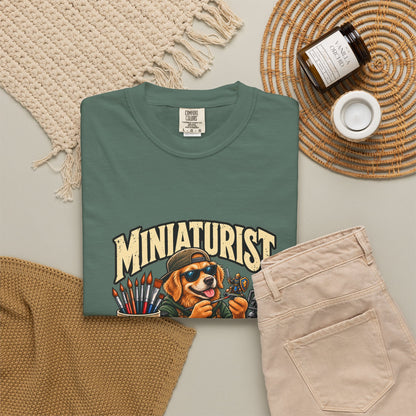 Miniaturist Dog Painter Paint Build Repeat T-Shirt | Miniature Painting Hobby Tee