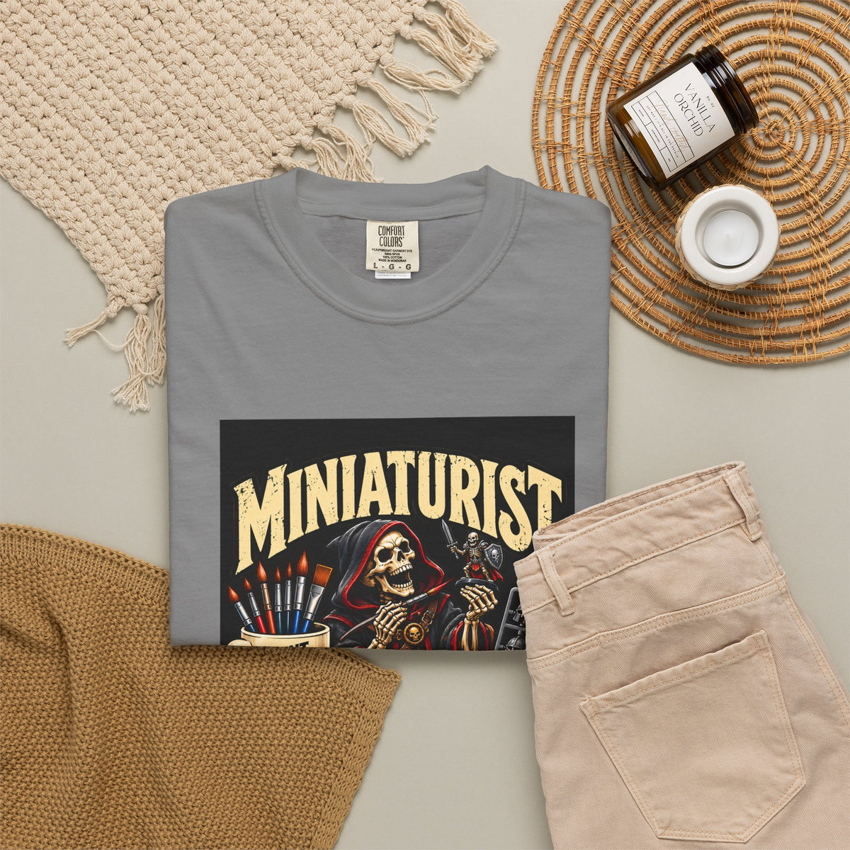 Miniaturist Skeleton Paint Build Repeat T-Shirt | Miniature Painting Hobby Tee
