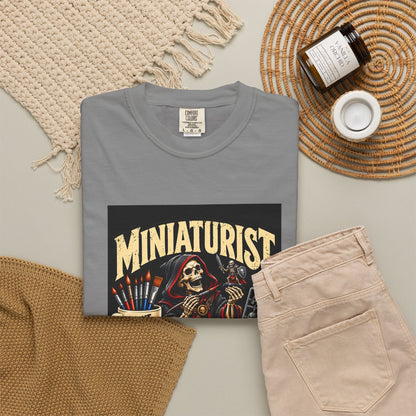 Miniaturist Skeleton Paint Build Repeat T-Shirt | Miniature Painting Hobby Tee