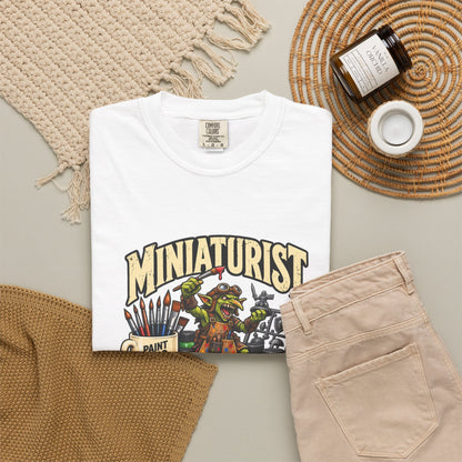 Miniaturist Goblin Paint Build Repeat T-Shirt | Miniature Painting Hobby Tee