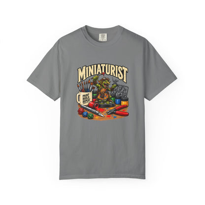 Miniaturist Goblin Paint Build Repeat T-Shirt | Miniature Painting Hobby Tee