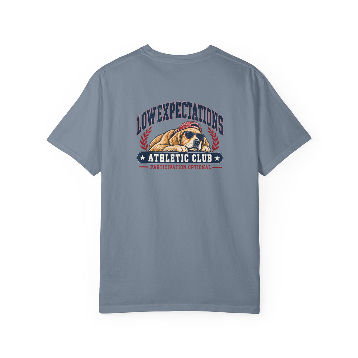 Low Expectations Athletic Club T-Shirt | Funny Retro Collegiate Dog Tee