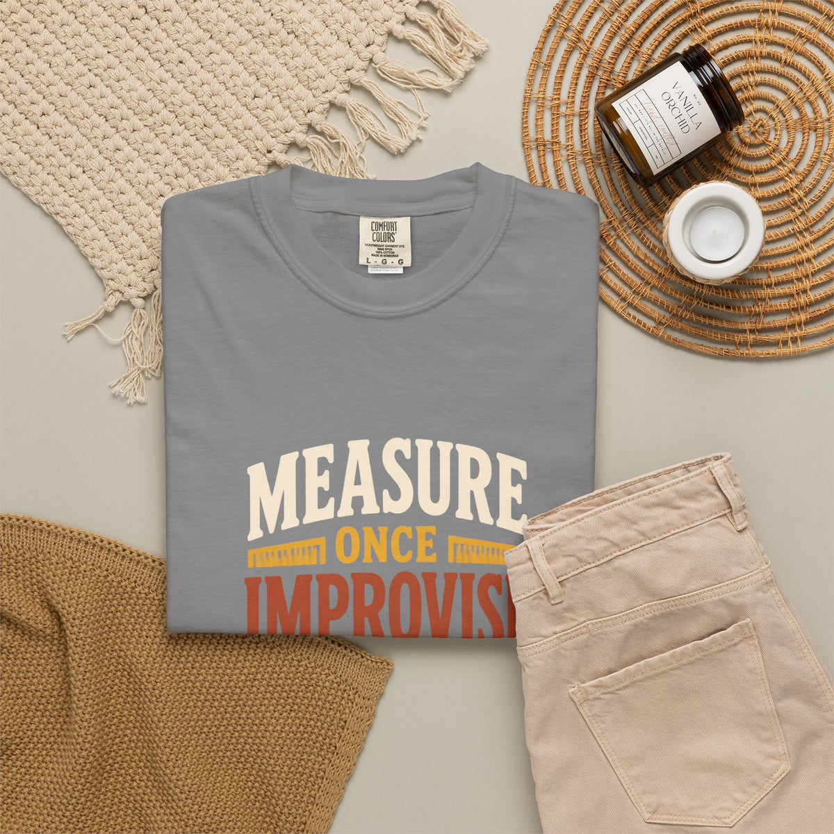 MEASURE ONCE IMPROVISE TWICE T-Shirt | Retro Workshop Tee