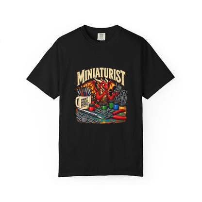 Miniaturist Dragon Painter Paint Build Repeat T-Shirt | Miniature Painting Hobby Tee